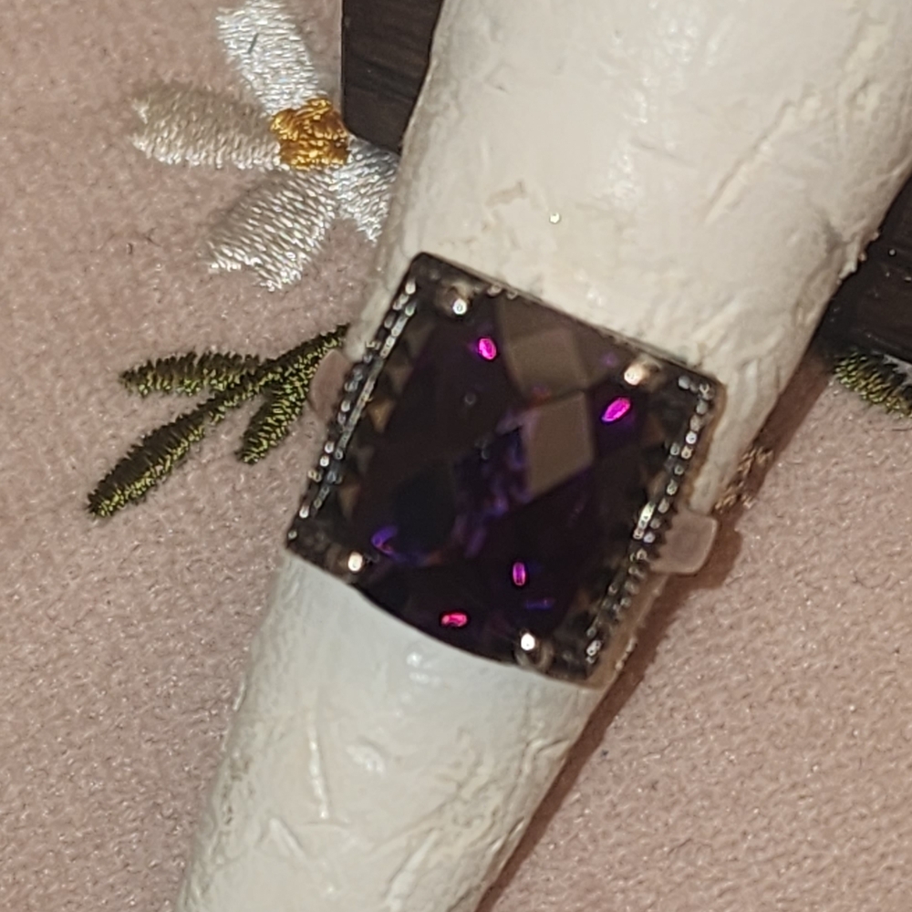 Amethyst Square Cut Ring With Silver Accents - image 7